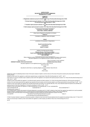 Thumbnail ICON plc 20-F Annual Report 2019