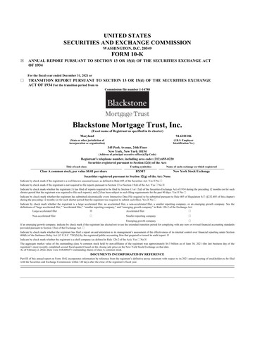 Thumbnail Blackstone Mortgage Trust
 10-K Annual Report 2021