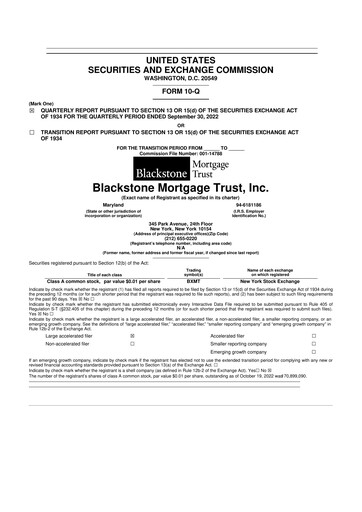 Thumbnail Blackstone Mortgage Trust
 10-Q Quarterly Report FY2022 