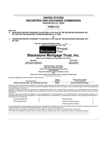 Thumbnail Blackstone Mortgage Trust
 10-Q Quarterly Report FY2023 