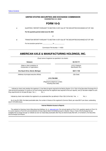 Vorschaubild American Axle & Manufacturing 10-Q Quartalsbericht  