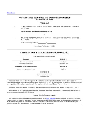 Vorschaubild American Axle & Manufacturing 10-Q Quartalsbericht  