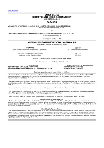 Miniature American Axle & Manufacturing 10-K Rapport annuel 