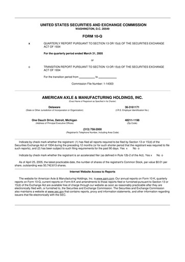 Vorschaubild American Axle & Manufacturing 10-Q Quartalsbericht  