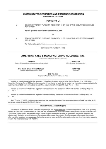 Vorschaubild American Axle & Manufacturing 10-Q Quartalsbericht  