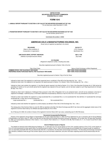 Miniature American Axle & Manufacturing 10-K Rapport annuel 
