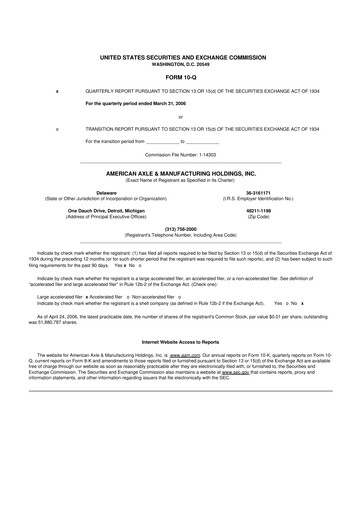 Vorschaubild American Axle & Manufacturing 10-Q Quartalsbericht  