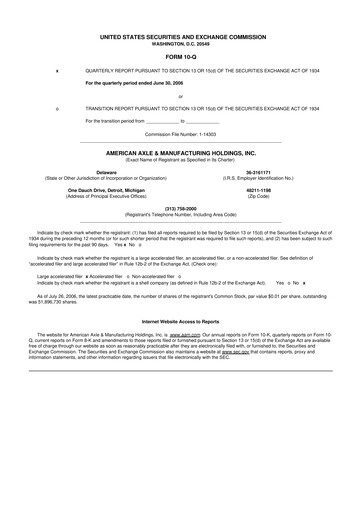 Vorschaubild American Axle & Manufacturing 10-Q Quartalsbericht  