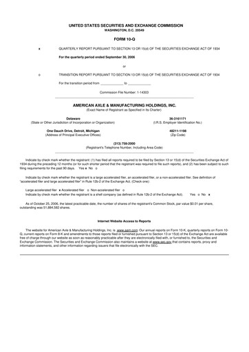 Vorschaubild American Axle & Manufacturing 10-Q Quartalsbericht  