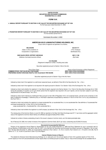Miniature American Axle & Manufacturing 10-K Rapport annuel 
