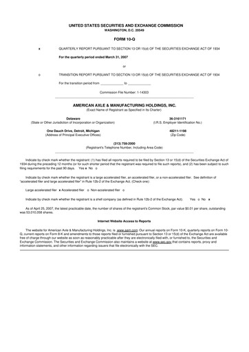 Vorschaubild American Axle & Manufacturing 10-Q Quartalsbericht  