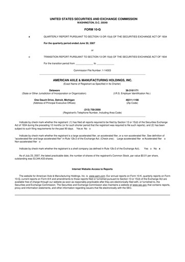 Vorschaubild American Axle & Manufacturing 10-Q Quartalsbericht  