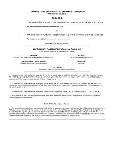 Vorschaubild American Axle & Manufacturing 10-Q Quartalsbericht  