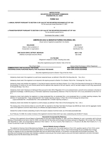 Miniature American Axle & Manufacturing 10-K Rapport annuel 