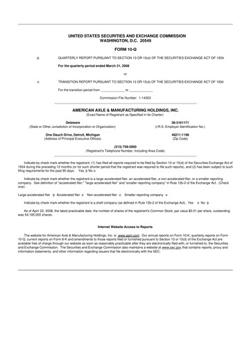 Vorschaubild American Axle & Manufacturing 10-Q Quartalsbericht  