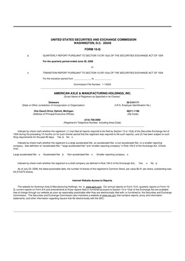 Vorschaubild American Axle & Manufacturing 10-Q Quartalsbericht  