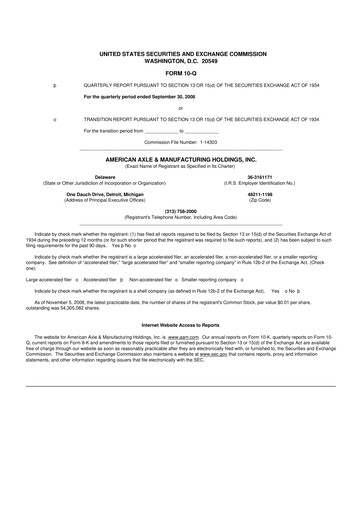 Vorschaubild American Axle & Manufacturing 10-Q Quartalsbericht  
