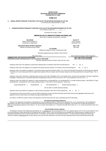 Miniature American Axle & Manufacturing 10-K Rapport annuel 