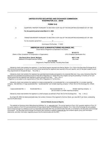 Vorschaubild American Axle & Manufacturing 10-Q Quartalsbericht  