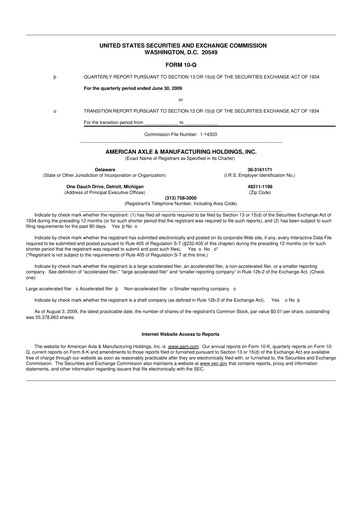 Vorschaubild American Axle & Manufacturing 10-Q Quartalsbericht  