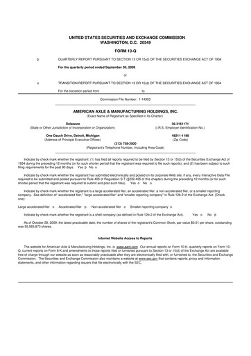 Vorschaubild American Axle & Manufacturing 10-Q Quartalsbericht  