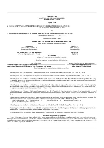 Miniature American Axle & Manufacturing 10-K Rapport annuel 