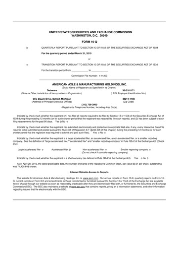 Vorschaubild American Axle & Manufacturing 10-Q Quartalsbericht  