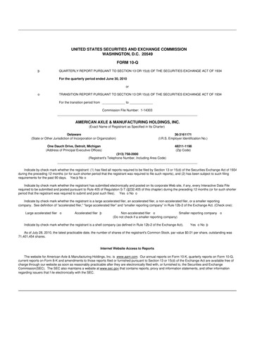 Vorschaubild American Axle & Manufacturing 10-Q Quartalsbericht  