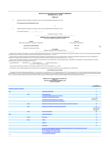 Vorschaubild American Axle & Manufacturing 10-Q Quartalsbericht  