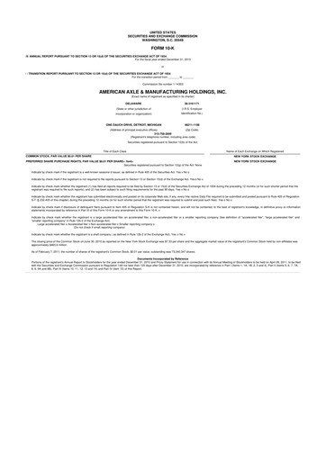 Miniature American Axle & Manufacturing 10-K Rapport annuel 