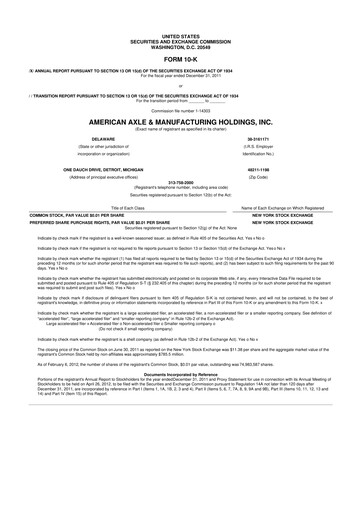 Miniature American Axle & Manufacturing 10-K Rapport annuel 2011
