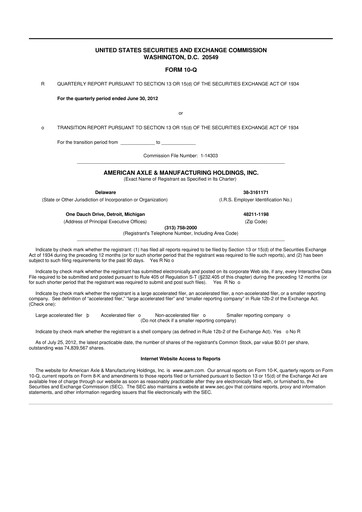 Vorschaubild American Axle & Manufacturing 10-Q Quartalsbericht 2012 