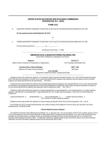Vorschaubild American Axle & Manufacturing 10-Q Quartalsbericht 2012 