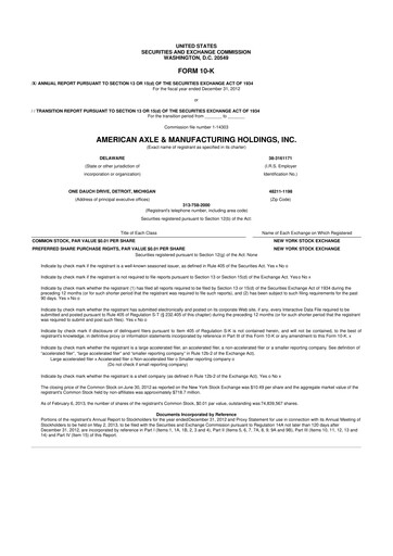 Miniature American Axle & Manufacturing 10-K Rapport annuel 2012