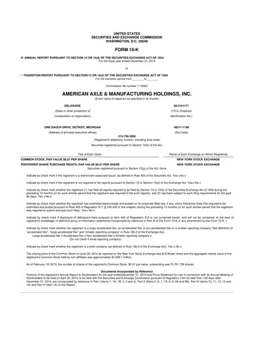 Miniature American Axle & Manufacturing 10-K Rapport annuel 2014