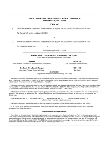 Vorschaubild American Axle & Manufacturing 10-Q Quartalsbericht 2015 