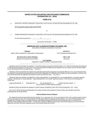 Vorschaubild American Axle & Manufacturing 10-Q Quartalsbericht 2016 