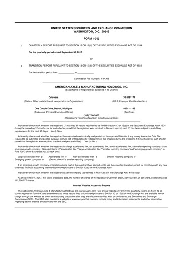 Vorschaubild American Axle & Manufacturing 10-Q Quartalsbericht 2017 