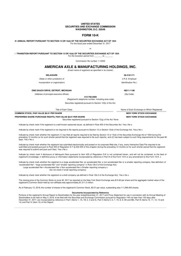 Miniature American Axle & Manufacturing 10-K Rapport annuel 2017