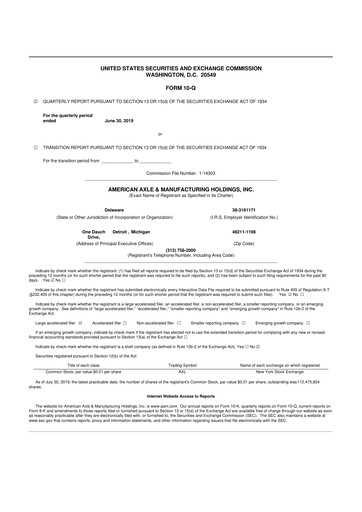 Vorschaubild American Axle & Manufacturing 10-Q Quartalsbericht 2019 