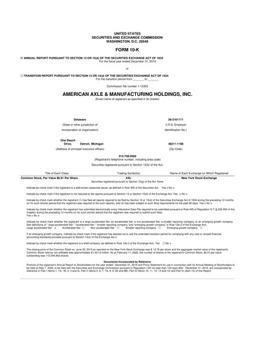 Miniature American Axle & Manufacturing 10-K Rapport annuel 2019