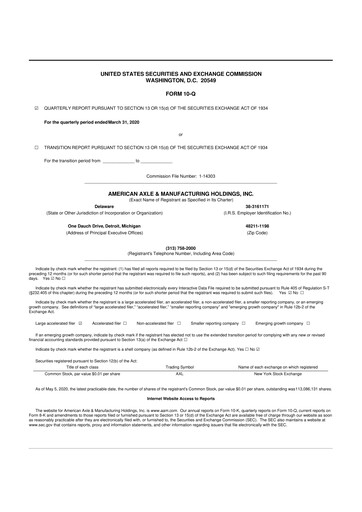 Vorschaubild American Axle & Manufacturing 10-Q Quartalsbericht 2020 