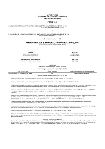 Miniature American Axle & Manufacturing 10-K Rapport annuel 2020