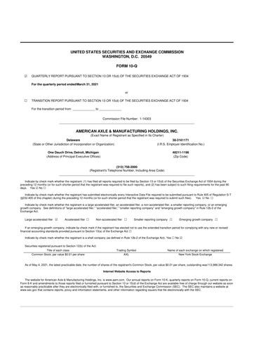 Vorschaubild American Axle & Manufacturing 10-Q Quartalsbericht 2021 