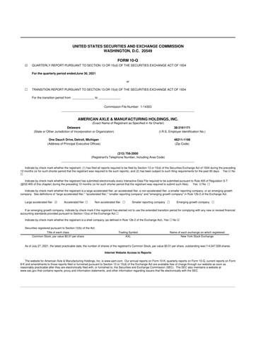Vorschaubild American Axle & Manufacturing 10-Q Quartalsbericht 2021 