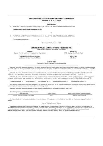 Vorschaubild American Axle & Manufacturing 10-Q Quartalsbericht 2021 