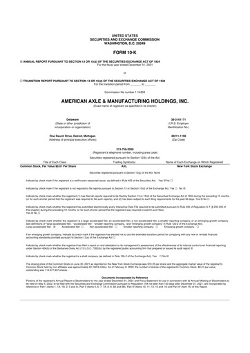 Miniature American Axle & Manufacturing 10-K Rapport annuel 2021
