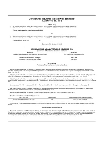 Vorschaubild American Axle & Manufacturing 10-Q Quartalsbericht 2022 