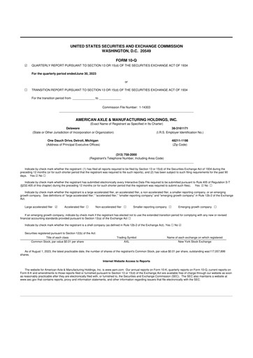 Vorschaubild American Axle & Manufacturing 10-Q Quartalsbericht 2023 