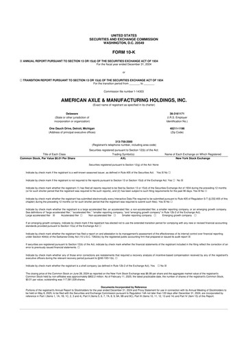 Miniature American Axle & Manufacturing 10-K Rapport annuel 2024